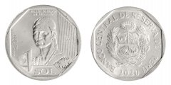 Peru 1 Sol Coin, 2020, KM #4017, Mint, Commemorative, Maria Parado de Bellido, Coat of Arms