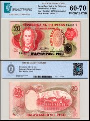Philippines 20 Piso Banknote, 1978 ND, P-162c, UNC, TAP 60-70 Authenticated