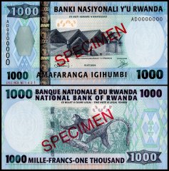 Rwanda 1,000 Francs Banknote, 2004, P-31s, UNC, Specimen