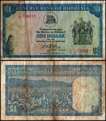 Rhodesia 1 Dollar Banknote, 1970-1974, P-30, Damaged