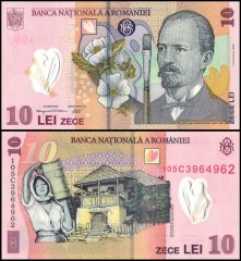 Romania 10 Lei Banknote, 2010, P-119f, UNC, Polymer