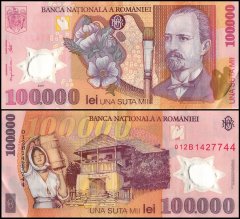 Romania 100,000 Lei Banknote, 2001, P-114a.1, Used, Polymer