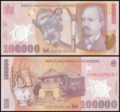 Romania 100,000 Lei Banknote, 2002, P-114a.2, UNC, Polymer
