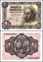 Spain 1 Peseta Banknote, 1951, P-139, UNC