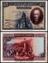 Spain 25 Pesetas Banknote, 1928, P-74, Used