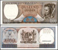 Suriname 1,000 Gulden Banknote, 1963, P-124, UNC