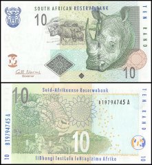 South Africa 10 Rand Banknote, 2009, P-128b, UNC, Rhino