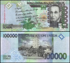 St Thomas and Prince 100,000 Dobras Banknote, 2013, P-69e, UNC, Francisco Jose Tenreiro