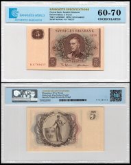 Sweden 5 Kronor Banknote, 1956, P-42c, UNC, TAP 60-70 Authenticated