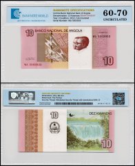 Angola 10 Kwanzas Banknote, 2012, P-151B, UNC, Binary Serial, Radar Serial #WA 3303033, TAP 60-70 Authenticated