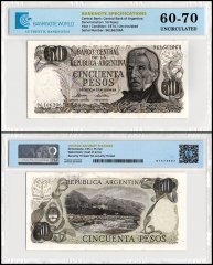 Argentina 50 Pesos Banknote, 1974-1975 ND, P-296a.2, UNC, TAP 60-70 Authenticated
