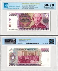 Argentina 5,000 Pesos Argentinos Banknote, 1984-1985 ND, P-318, UNC, TAP 60-70 Authenticated