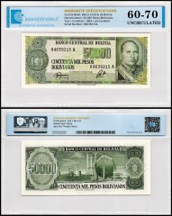 Bolivia 50,000 Pesos Bolivianos Banknote, 1984, P-170a.2, UNC, TAP 60-70 Authenticated