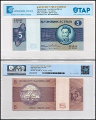 Brazil 5 Cruzeiros Banknote, 1970-1979 ND, P-192, Used, TAP Authenticated