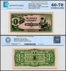 Burma 1 Rupee Banknote, 1942 ND, P-14a, UNC, TAP 60-70 Authenticated