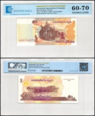 Cambodia 50 Riels Banknote, 2002, P-52, UNC, TAP 60-70 Authenticated