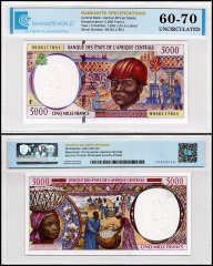 Central African States - Central African Republic 5,000 Francs Banknote, 1999, P-304Fe, UNC, TAP 60-70 Authenticated