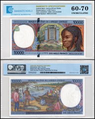 Central African States - Equatorial Guinea 5,000 Francs Banknote, 2000, P-504Nf, UNC, TAP 60-70 Authenticated