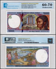 Central African States - Equatorial Guinea 10,000 Francs Banknote, 2000, P-505Nf, UNC, TAP 60-70 Authenticated