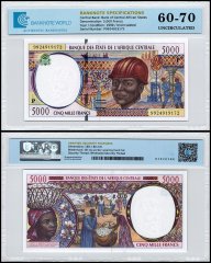 Central African States - Chad 5,000 Francs Banknote, 1999, P-604Pe, UNC, TAP 60-70 Authenticated