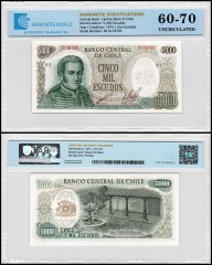 Chile 5,000 Escudos Banknote, 1967-1976 ND, P-147b.1, UNC, Series B, TAP 60-70 Authenticated