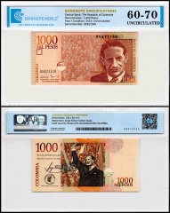 Colombia 1,000 Pesos Banknote, 2015, P-456t, UNC, TAP 60-70 Authenticated