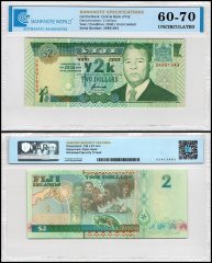 Fiji 2 Dollars Banknote, 2000, P-102, UNC, Commemorative, TAP 60-70 Authenticated