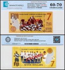 Fiji 7 Dollars Banknote, 2022, P-122s, UNC, Specimen, Commemorative, Polymer, TAP 60-70 Authenticated