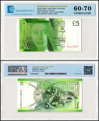 Gibraltar 5 Pounds Banknote, 2011, P-35, UNC, TAP 60-70 Authenticated