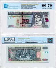 Guatemala 20 Quetzales Banknote, 2015, P-124e, UNC, TAP 60-70 Authenticated