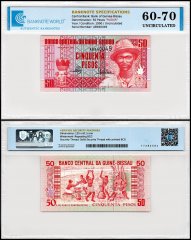 Guinea Bissau 50 Pesos Banknote, 1990, P-10, UNC, Radar Serial #, TAP 60-70 Authenticated