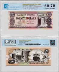 Guyana 20 Dollars Banknote, 1996-2018 ND, P-30g, UNC, Super Repeater Serial #, TAP 60-70 Authenticated