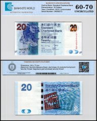 Hong Kong - Standard Chartered Bank 20 Dollars Banknote, 2013, P-297c, UNC, TAP 60-70 Authenticated