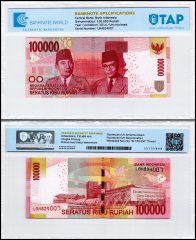 Indonesia 100,000 Rupiah Banknote, 2014, P-153Aa, UNC, TAP Authenticated