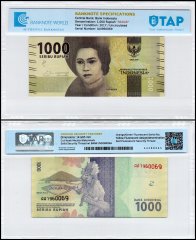 Indonesia 1,000 Rupiah Banknote, 2017, P-154b, UNC, Radar Serial #, TAP Authenticated