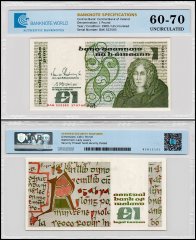 Ireland 1 Pound Banknote, 1989, P-70d.8, UNC, TAP 60-70 Authenticated