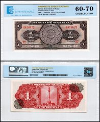 Mexico 1 Peso Banknote, 1970, P-59l.1, UNC, Series BIJ, TAP 60-70 Authenticated