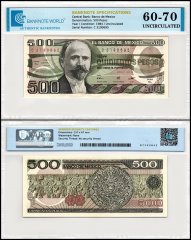 Mexico 500 Pesos Banknote, 1984, P-79b.21, UNC, Series EL, TAP 60-70 Authenticated