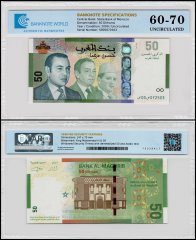 Morocco 50 Dirhams Banknote, 2009 (AH1430), P-72, UNC, Commemorative, TAP 60-70 Authenticated
