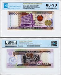 Mozambique 500,000 Meticais Banknote, 2003, P-142, UNC, TAP 60-70 Authenticated