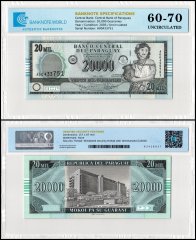 Paraguay 20,000 Guaranies Banknote, 2005, P-225, UNC, TAP 60-70 Authenticated