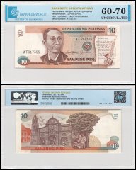 Philippines 10 Piso Banknote, 1985-1994 ND, P-169a, UNC, TAP 60-70 Authenticated