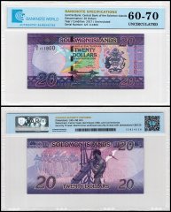 Solomon Islands 20 Dollars Banknote, 2017 ND, P-34a.2, UNC, TAP 60-70 Authenticated