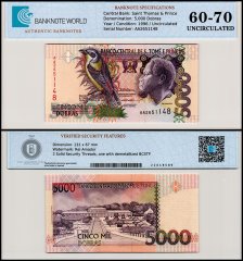 St. Thomas & Prince 5,000 Dobras Banknote, 1996, P-65b, UNC, TAP 60-70 Authenticated