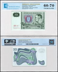 Sweden 10 Kronor Banknote, 1977, P-52d.2, UNC, TAP 60-70 Authenticated