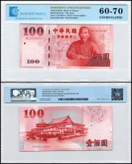 Taiwan 100 Yuan Banknote, 2000, P-1991, UNC, TAP 60-70 Authenticated