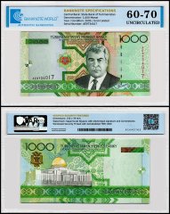 Turkmenistan 1,000 Manat Banknote, 2005, P-20, UNC, TAP 60-70 Authenticated