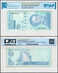 Venezuela 10,000 Bolivar Soberano Banknote, 2019, P-109, Used, TAP Authenticated