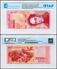 Venezuela 20,000 Bolivar Fuerte Banknote, 2017, P-99cz, UNC, Replacement, TAP Authenticated
