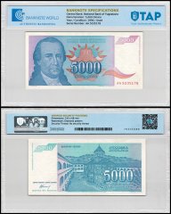 Yugoslavia 5,000 Dinara Banknote, 1994, P-141, Used, TAP Authenticated